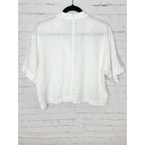 Madewell White 100% Linen Cropped Button Front Short Sleeve Top Womens Large - Picture 3 of 8